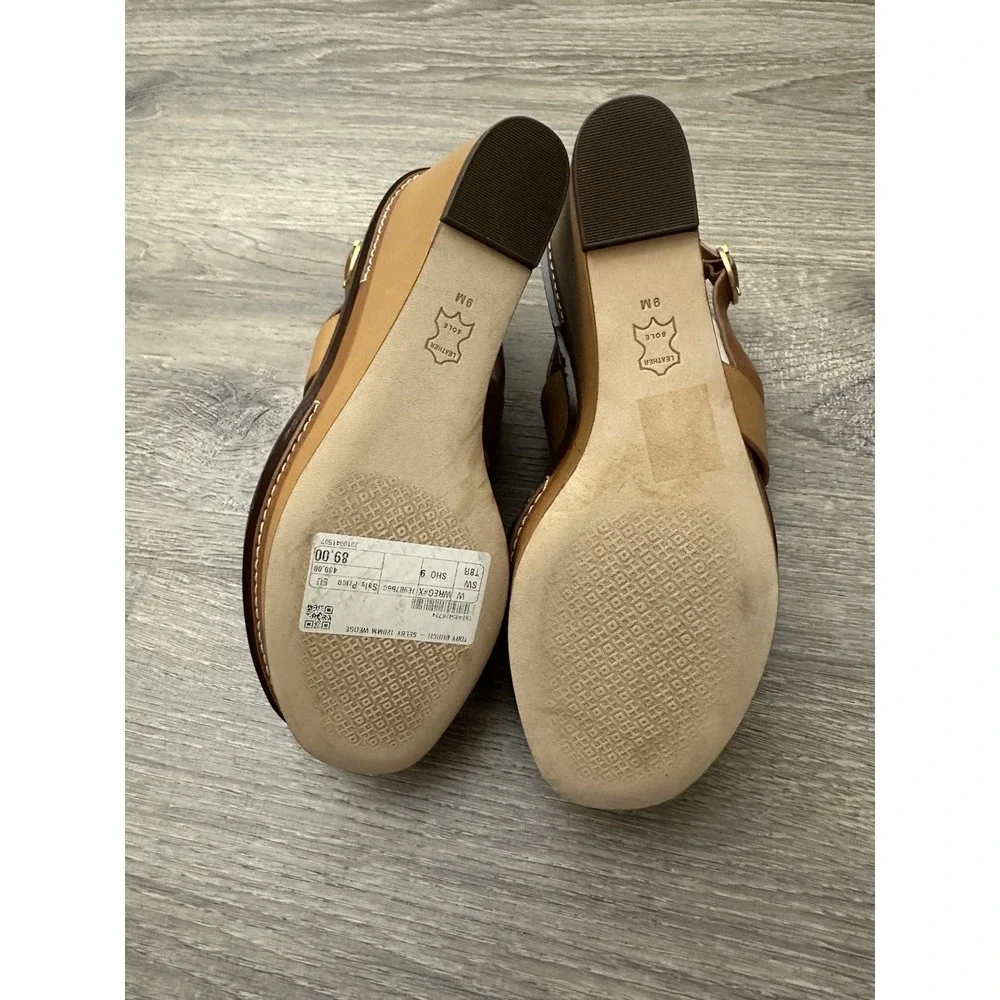 Tory Burch Selby Wedge Sandal Two Tone Brown Size 9